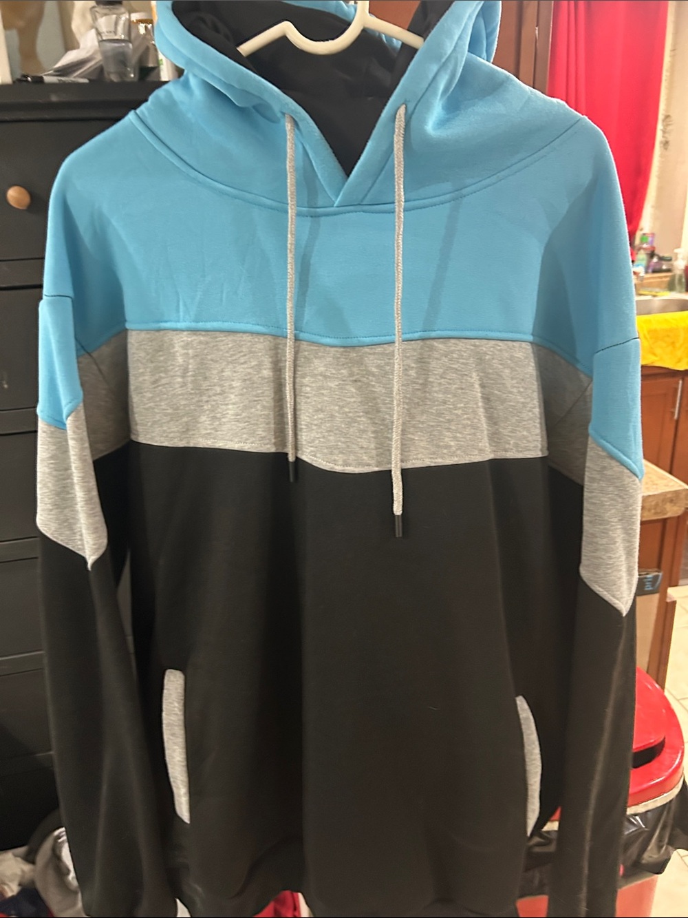 Men's Colorblock Hoodie Sweatshirt - Blue, Gray & Black